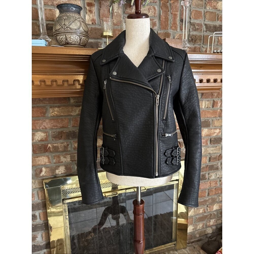 Free People Faux Black Leather Biker Jacket Size 10